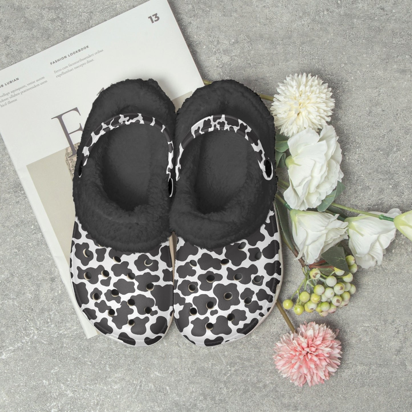 Cow Print Lined Clogs