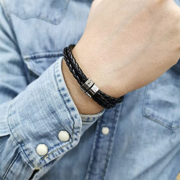 Men's Bracelet / Father's Day Gift / Engraved Titanium Beads Leather Bracelet