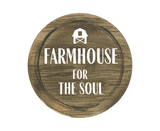 farmhouse for the soul on a wooden circle, picture of farmhouse for the soul logo