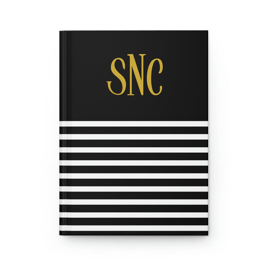black and white personalized striped journal perfect for bridesmaid gift or wedding journal