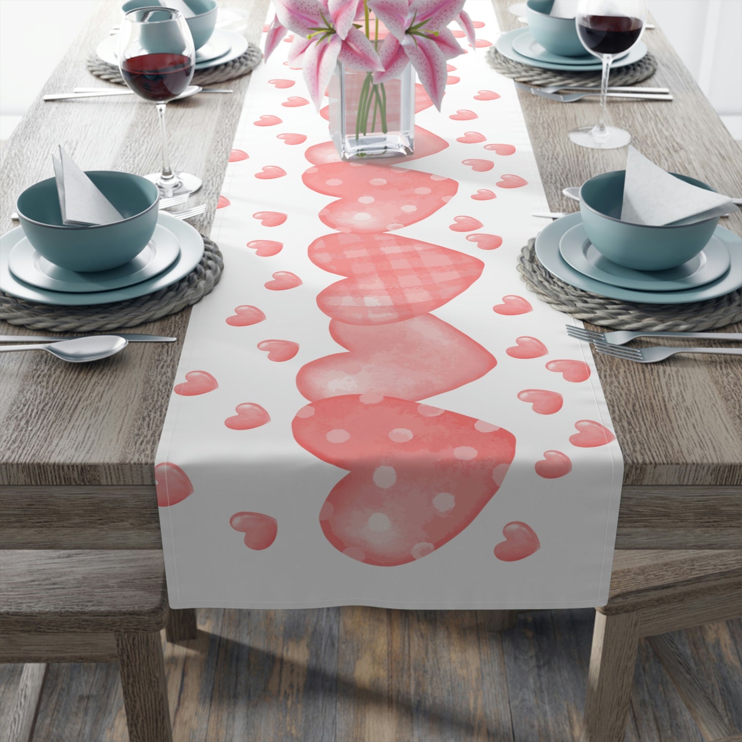 Pink Heart Valentines Day Table Runner