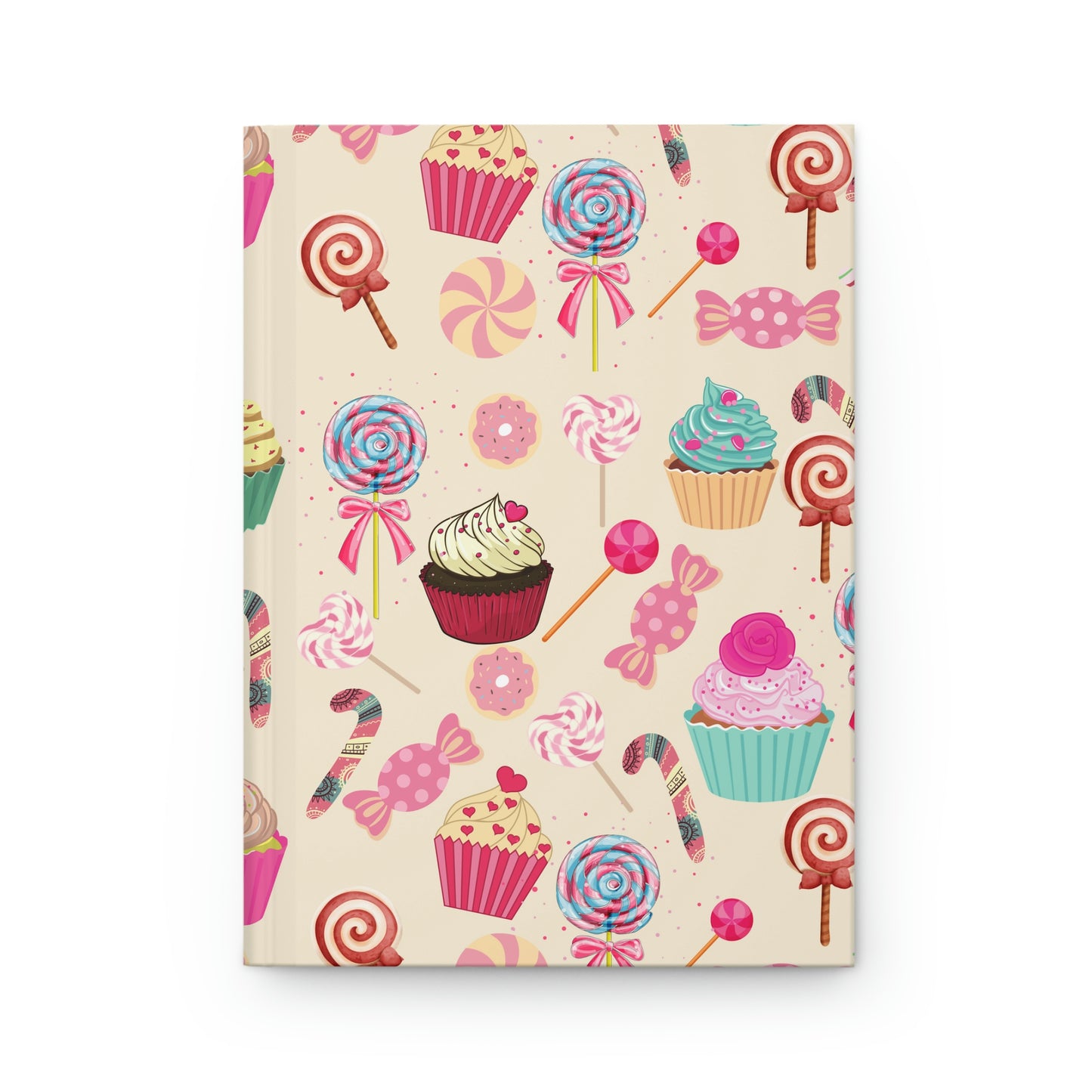 pink candy journal with cupcake, sucker and candy cane print