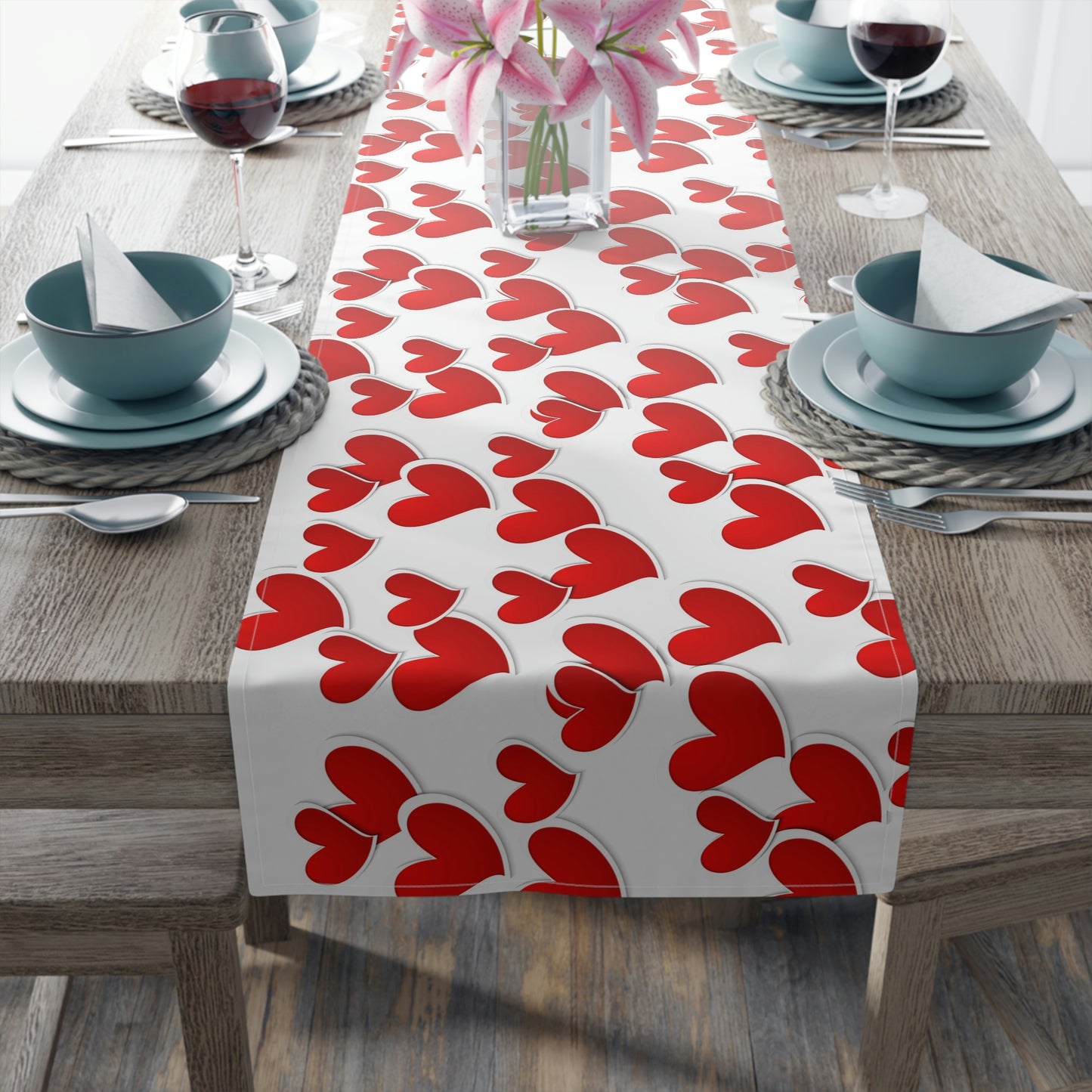 Valentine's Day Table Runner / Heart Print Table Decor / Red Heart Table Runner / Valentine's Day Gifts / Red Heart Decor