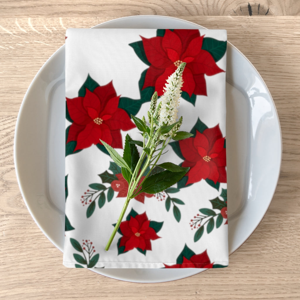 Christmas Cloth Napkins / Poinsettia Christmas Napkins / Set of 4