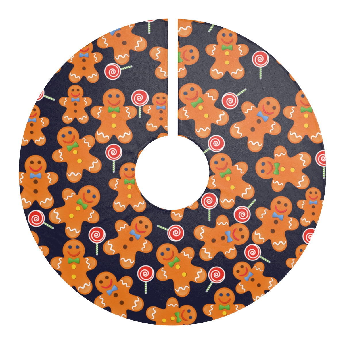 Christmas Tree Skirt / Gingerbread Man Decor / Navy Blue Tree Skirt