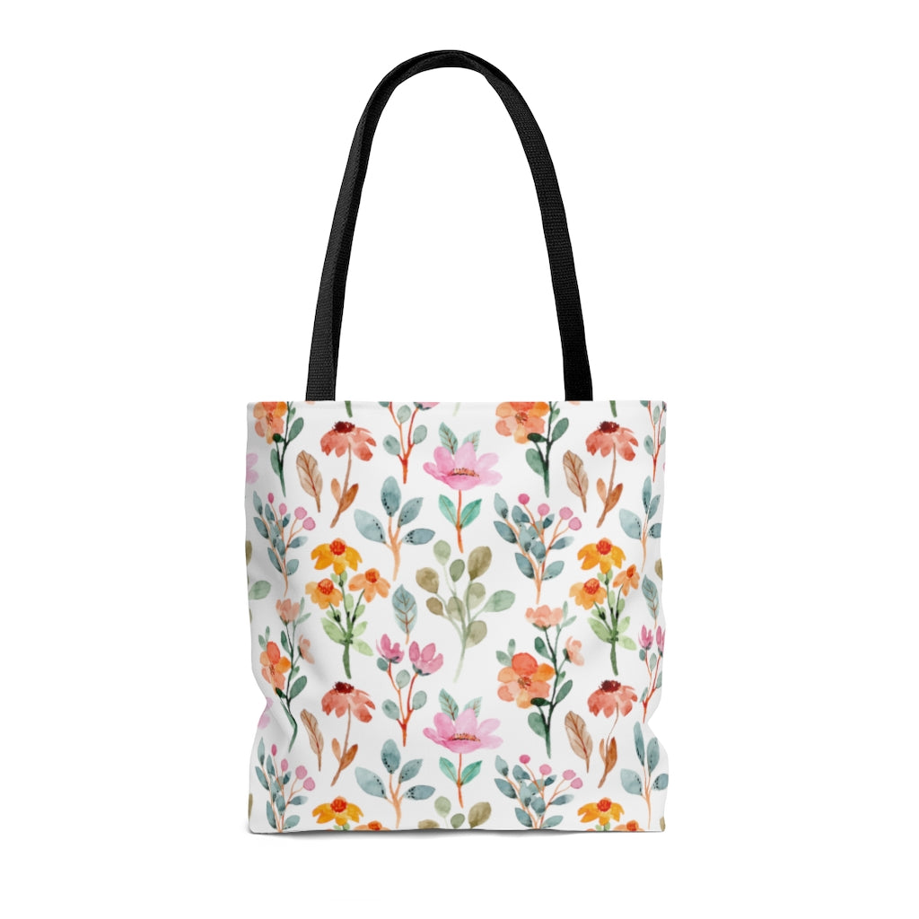 Summer Floral Tote Bag / Watercolor Floral Bag / Eucalyptus Bag