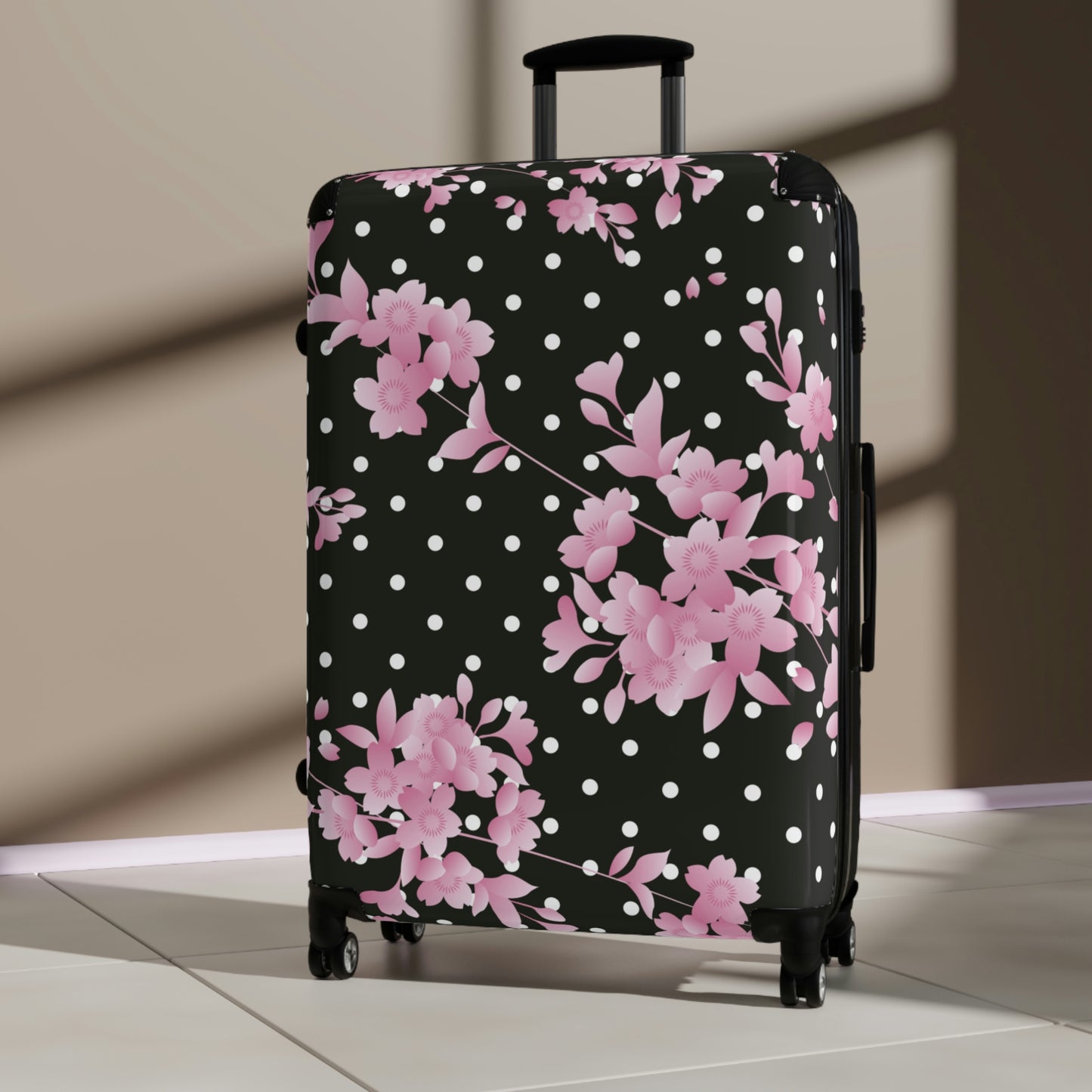 Women's Hard Shell Luggage / Pink Flower and Polkadots