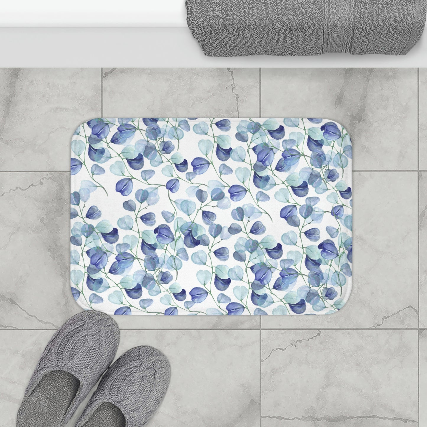 Blue Leaf Bath Mat / Blue Bathroom Decor