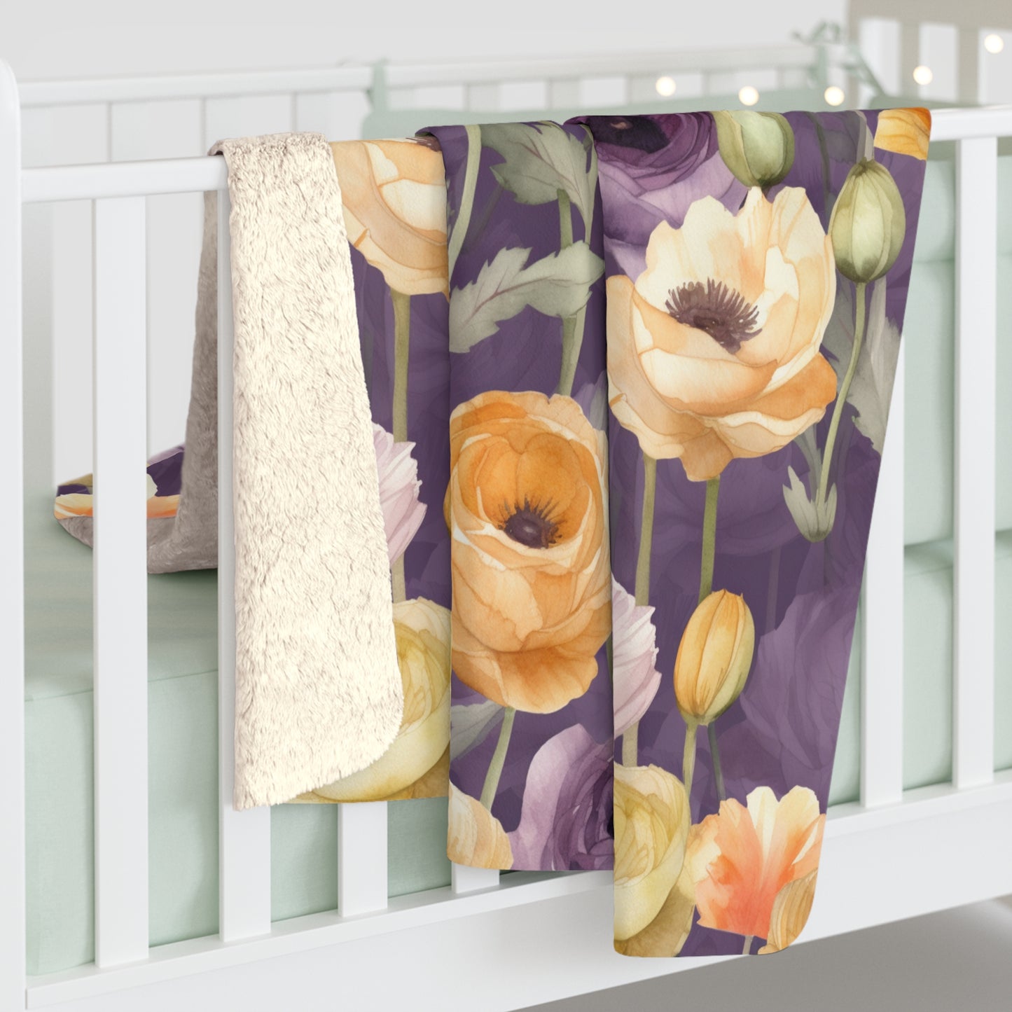 Purple Floral Sherpa Blanket