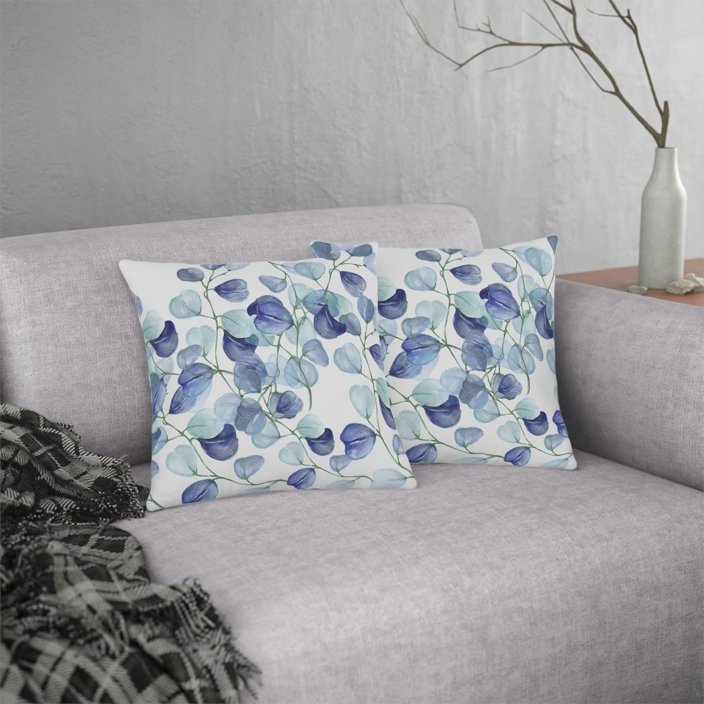Blue Patio Pillow / Leaf Outdoor Pillow