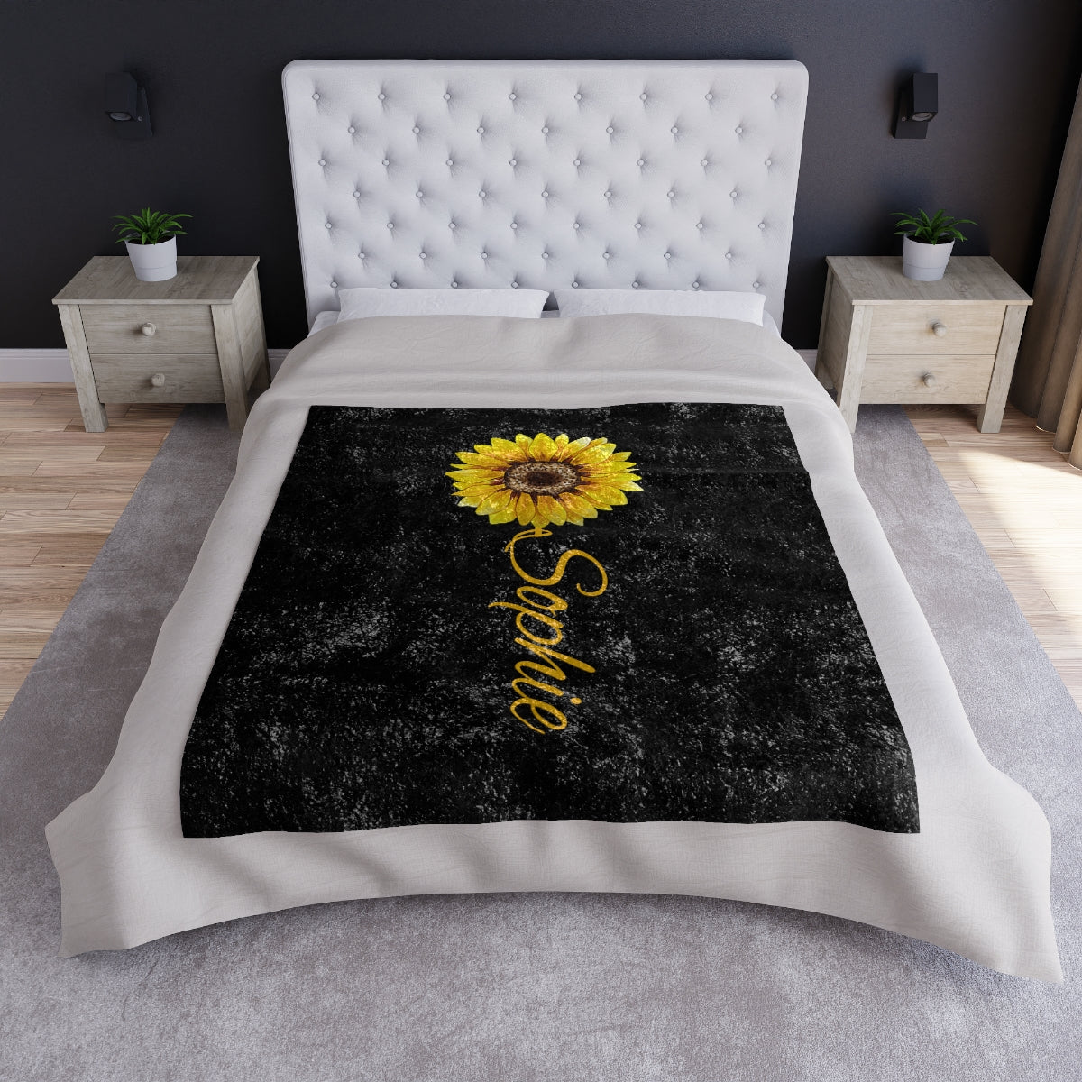 Personalized Name Sunflower Blanket
