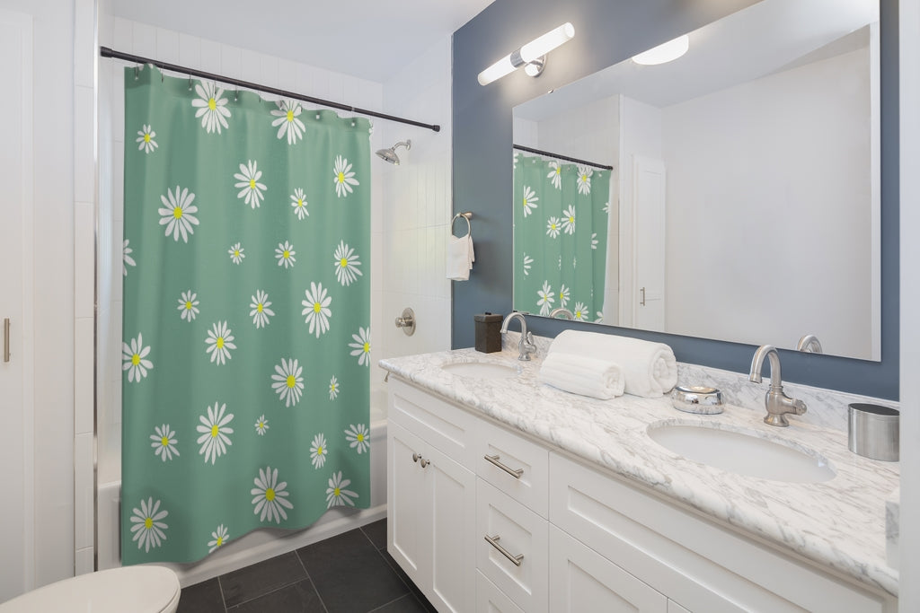 Daisy Shower Curtain / Green Bathroom Decor