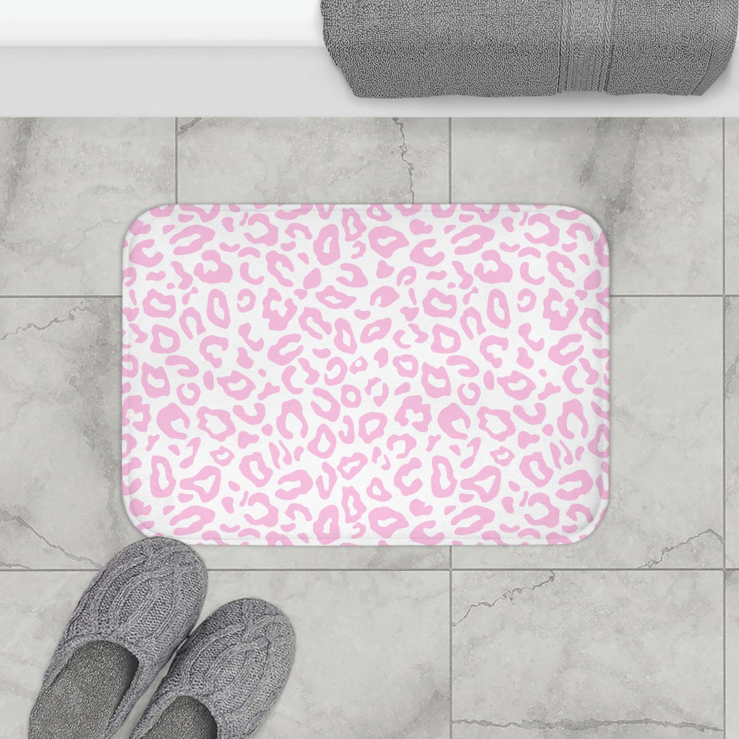 Pink Leopard Print Bath Mat / Pink Bathroom Decor