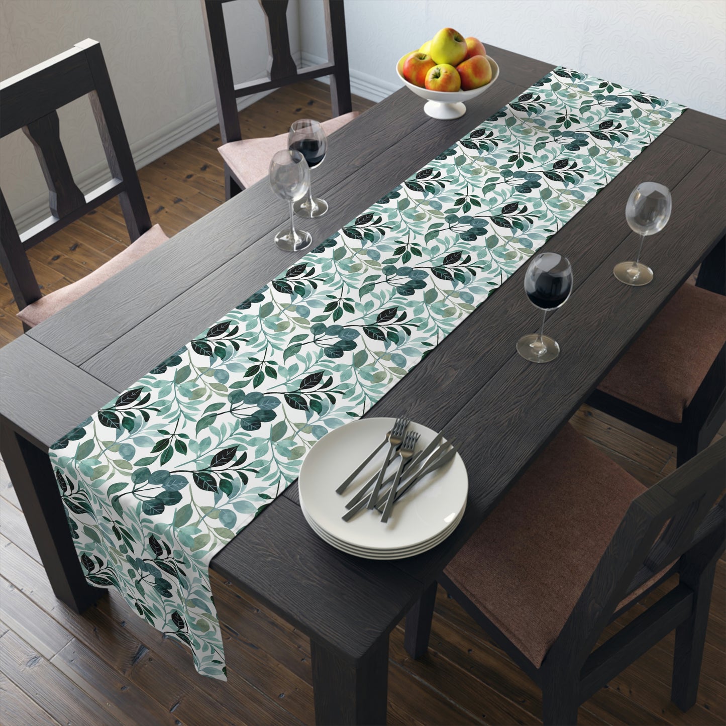 Blue Floral Table Runner / Teal Decor / Floral Table Runner,