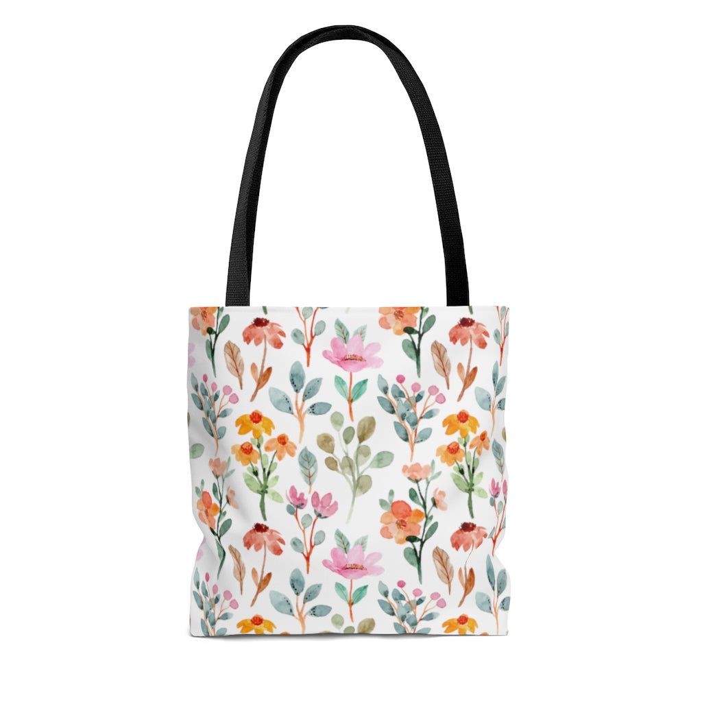 summer floral handbag in pink, orange and blue watercolor flowers