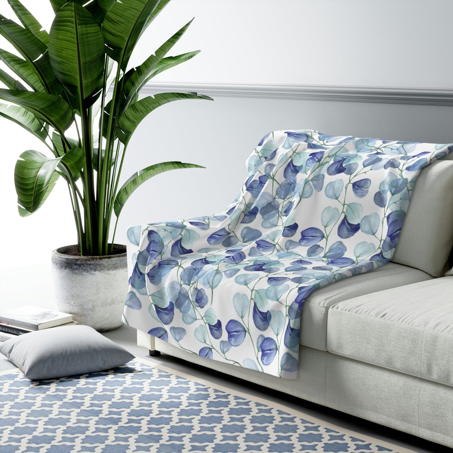 Blue Leaf Blanket, Blue Home Decor