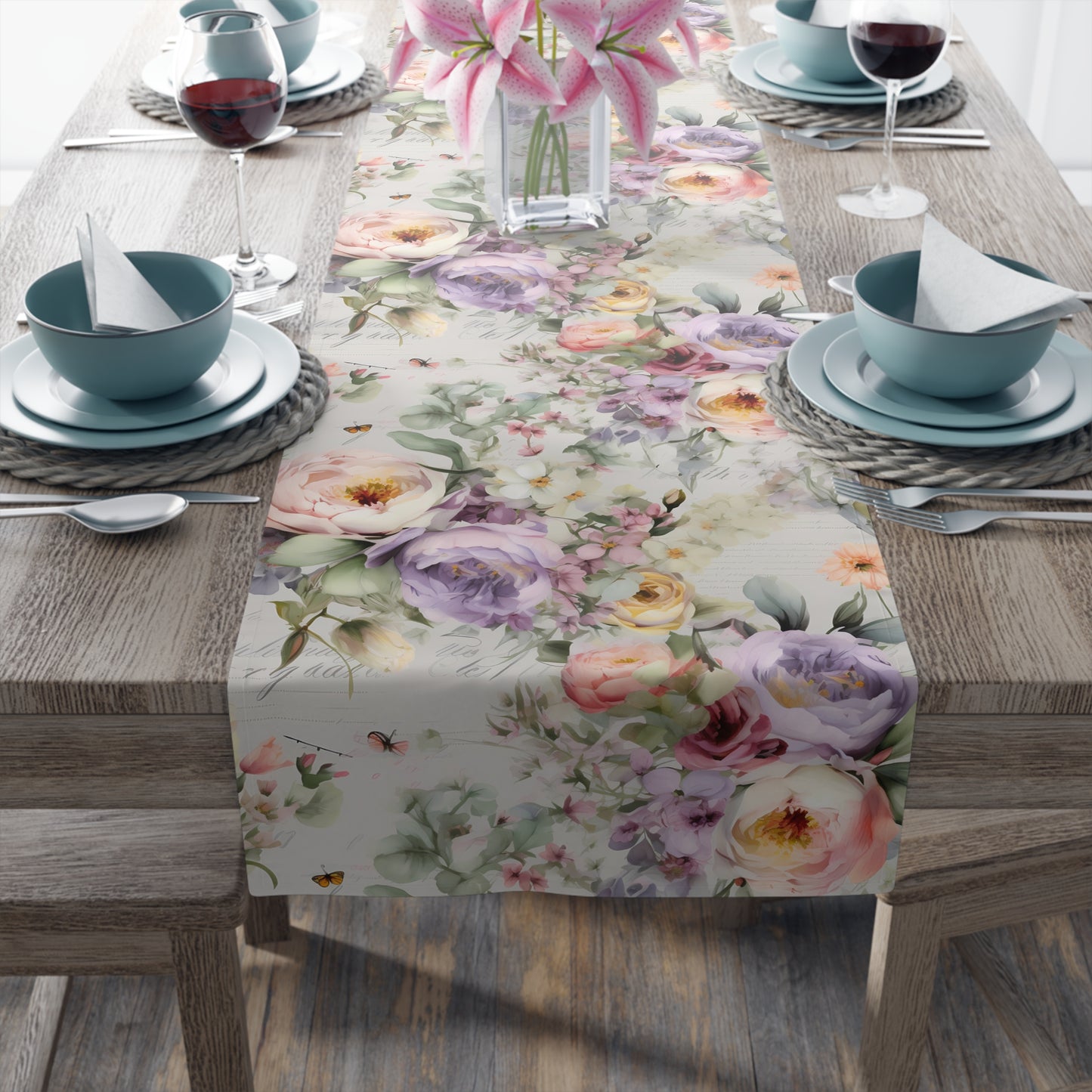 Floral Table Runner / Purple Flower Table Runner