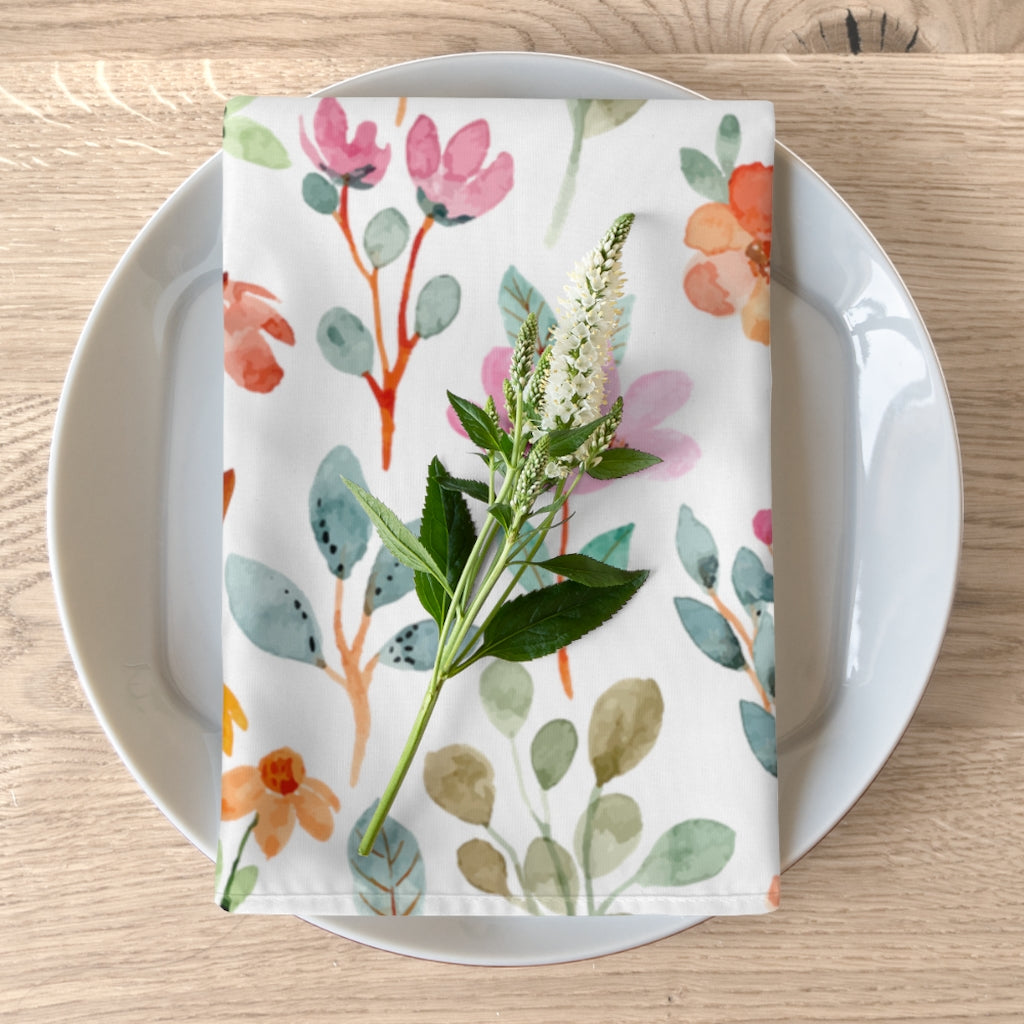 orange, green, pink and blue flower dinner napkins