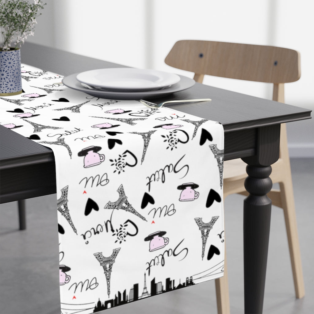 Paris table runner with eiffel tower and teacups