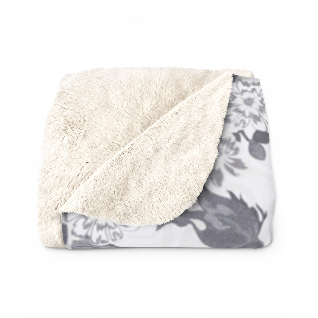 french country style blanket with pink roses and grey accents