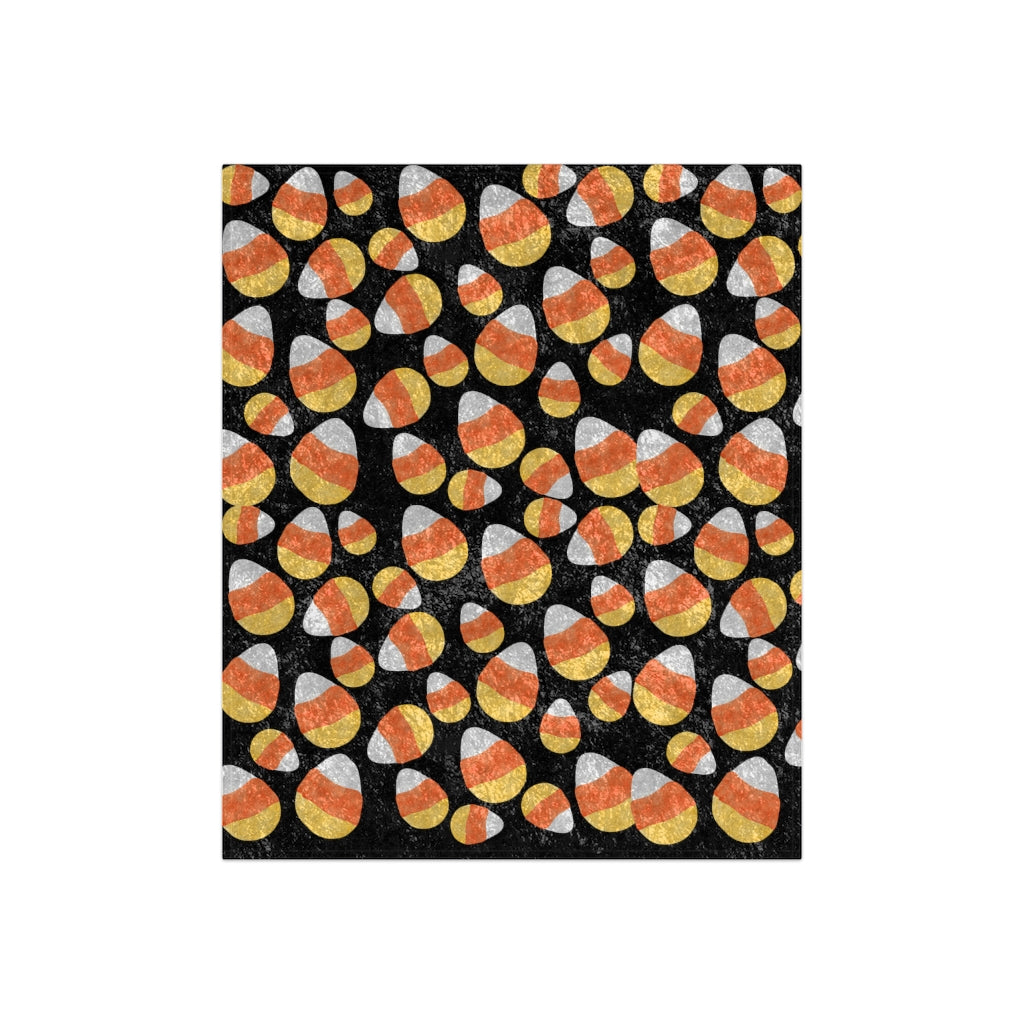 flat view of halloween candy corn crushed velvet blanket