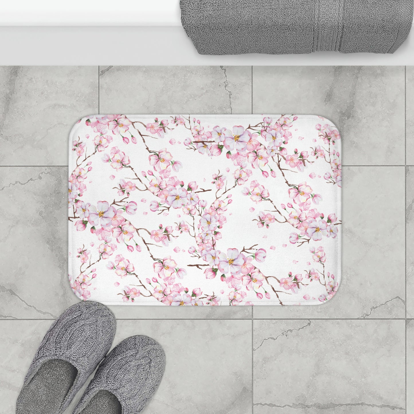 Cherry Blossom Bath Mat /Cherry Decor / Pink Bath Mat