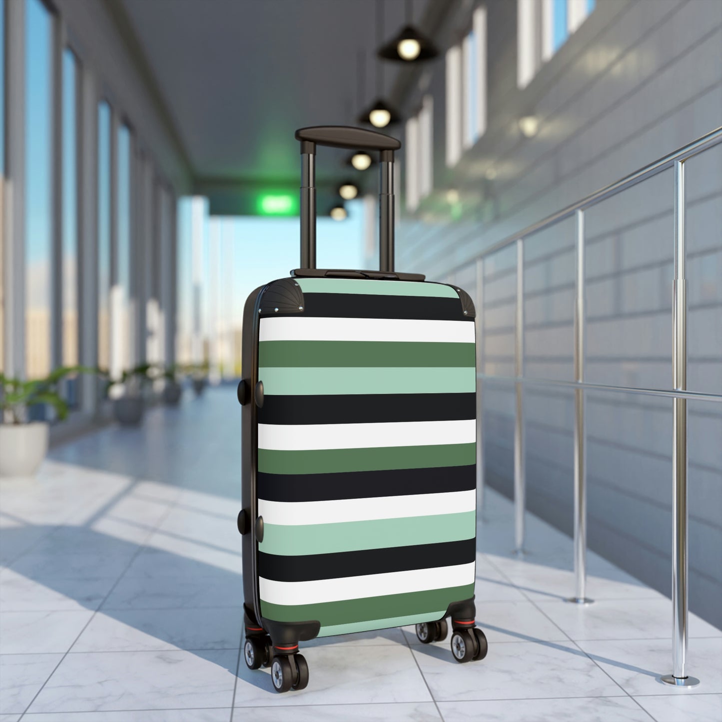 Custom Luggage / Green Suitcase, / Striped Luggage / Carry On Bag