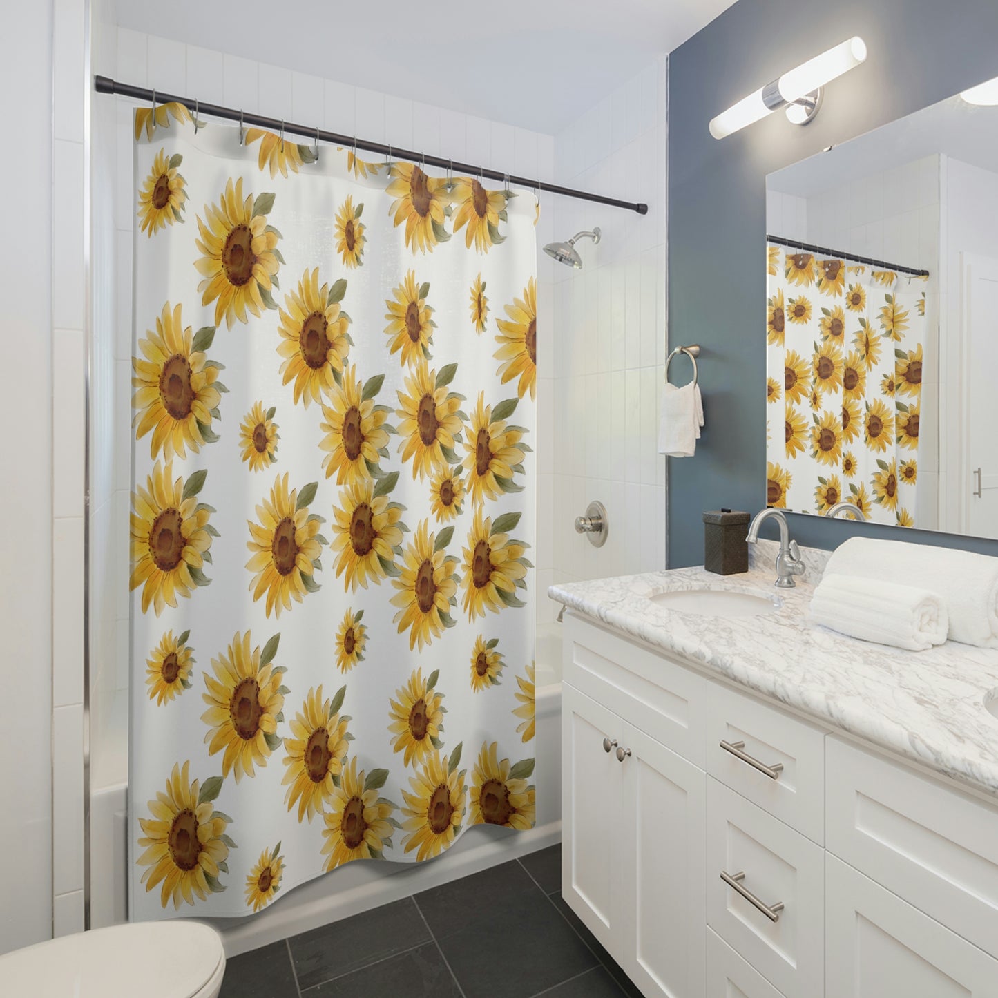 Watercolor Sunflower Print Shower Curtain