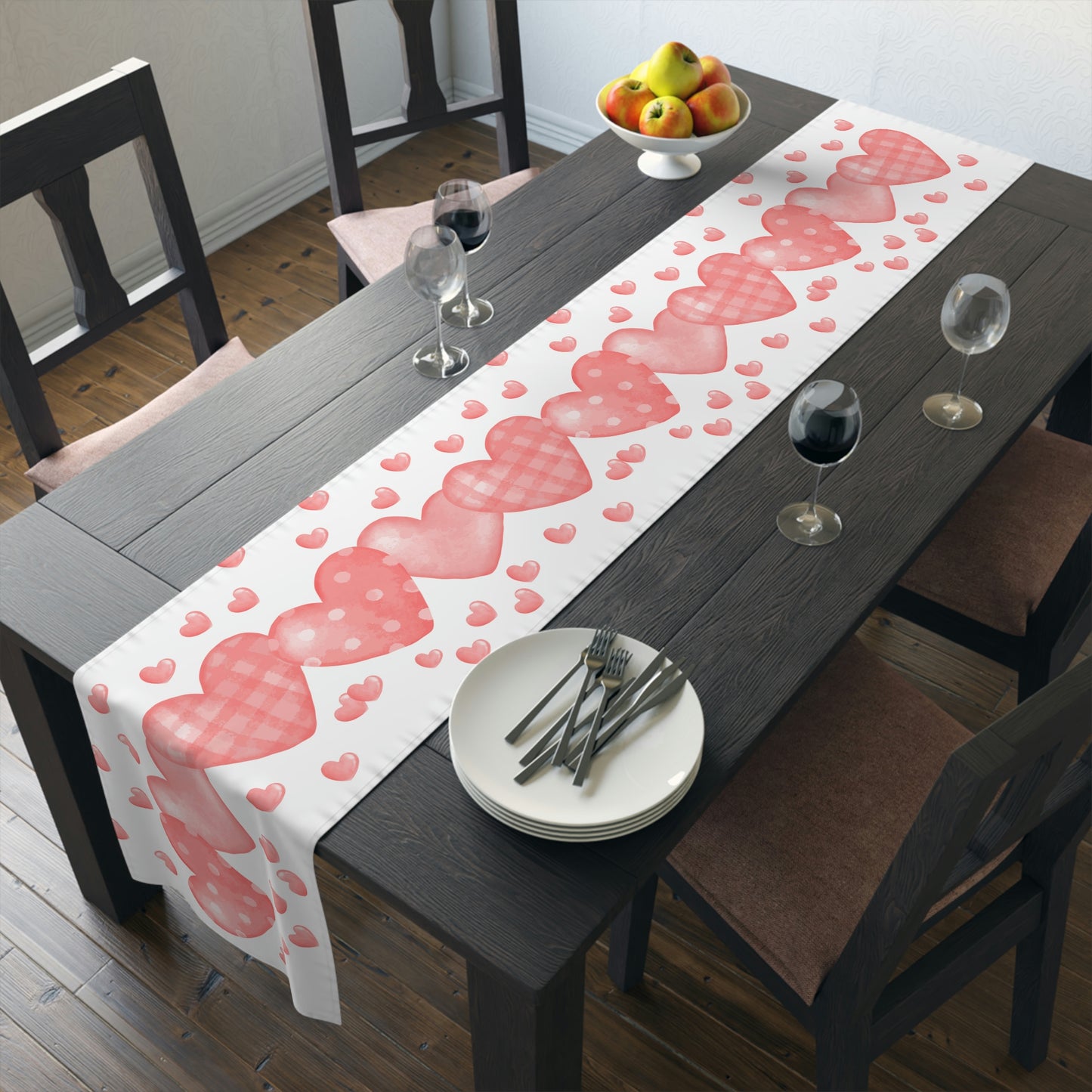 Pink Heart Valentines Day Table Runner