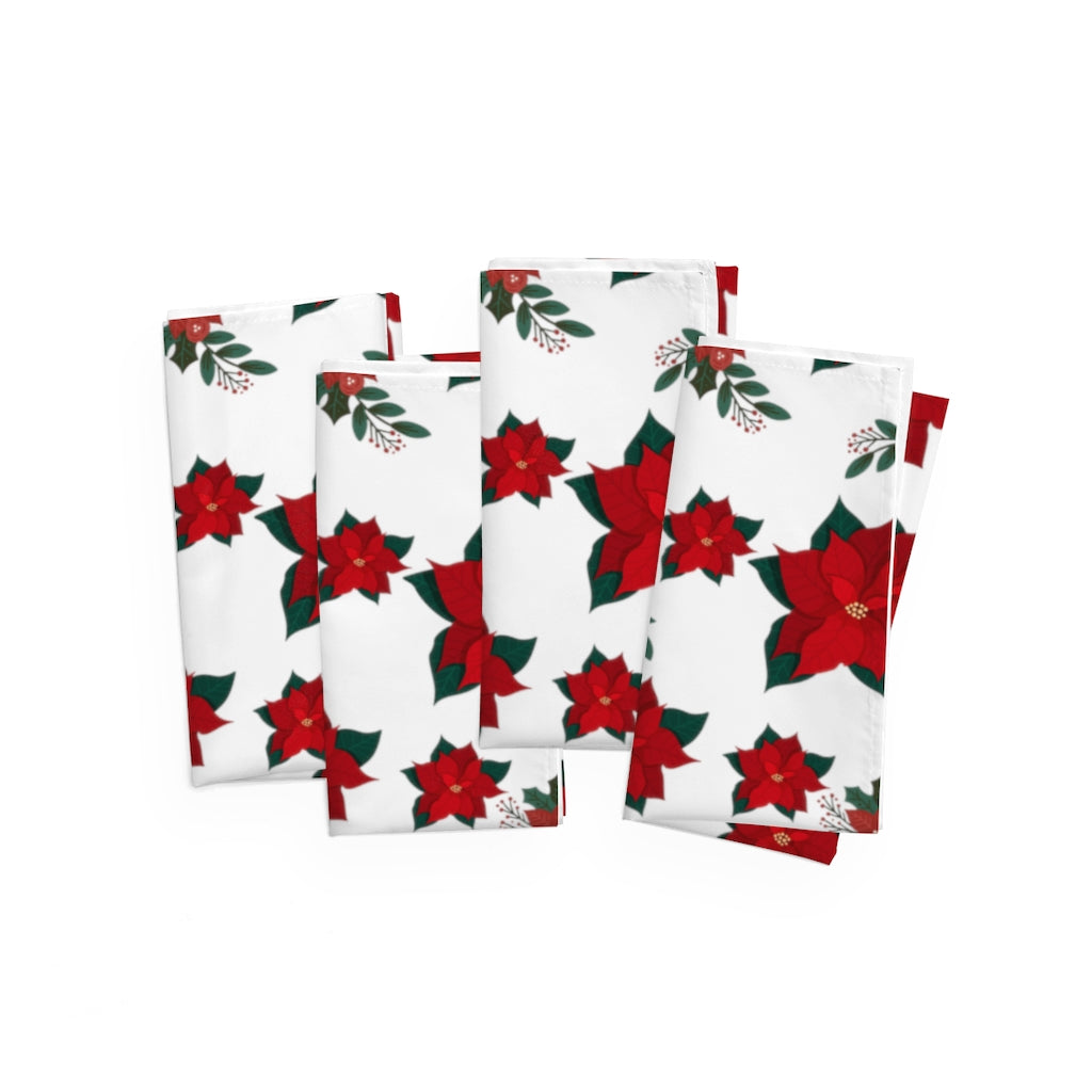 Christmas Cloth Napkins / Poinsettia Christmas Napkins / Set of 4
