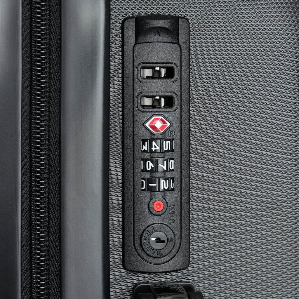 locking system of the brown cow print suitcase