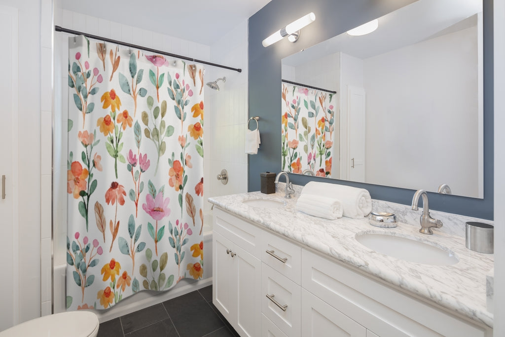 Floral Shower Curtain / Watercolor Flower Decor