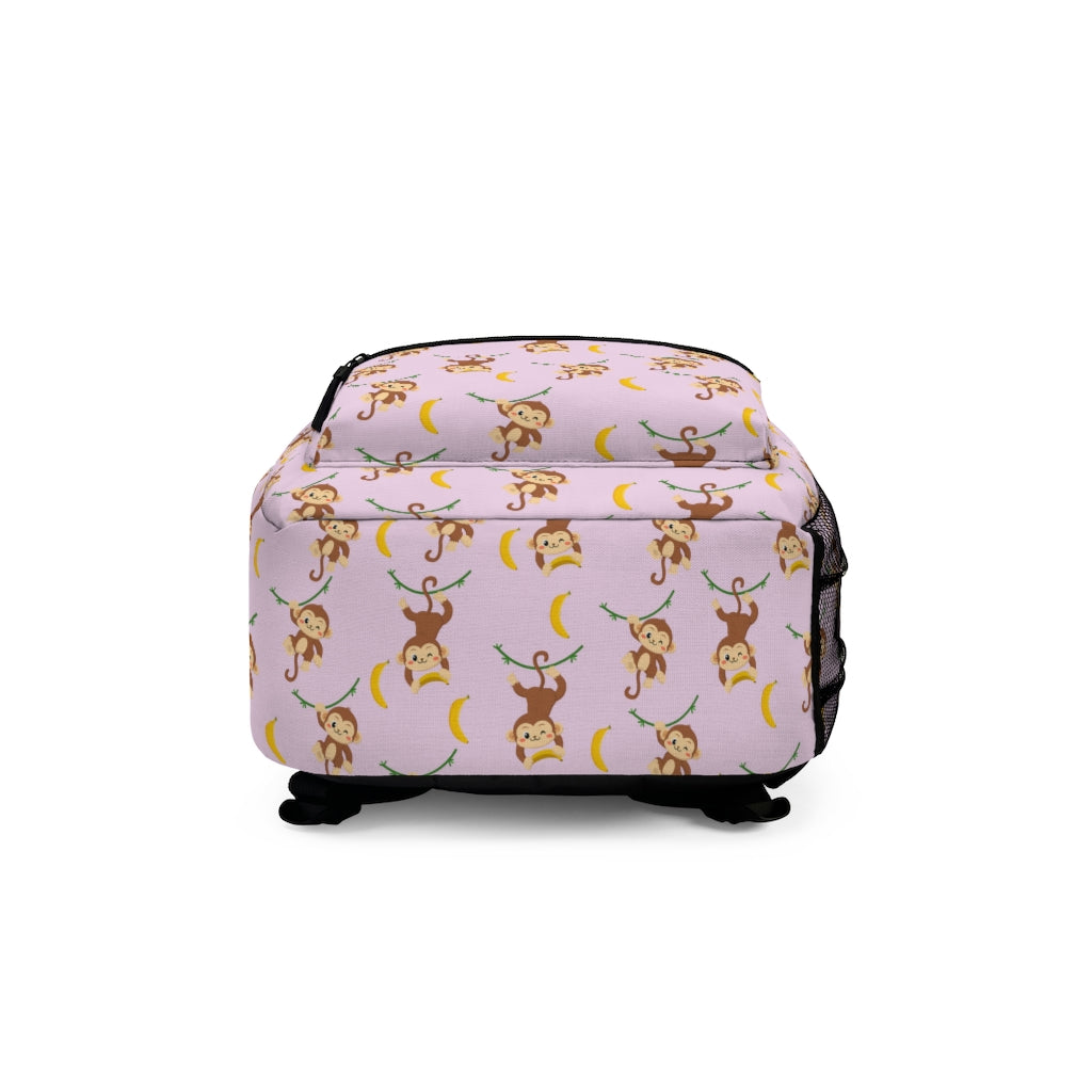 bottom view of girls pink monkey school bag