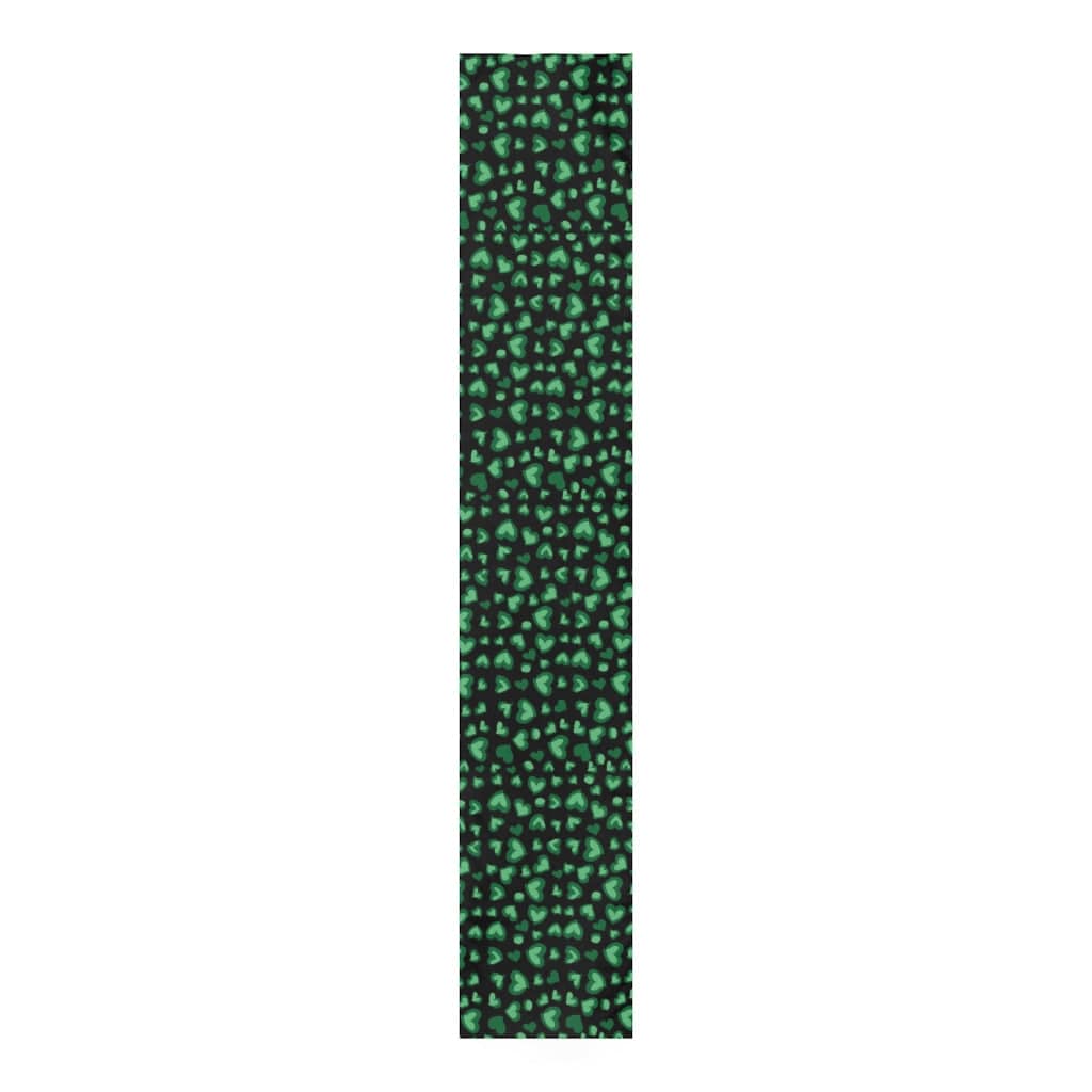 farmhouse table runner for st patricks day party with green heart pattern