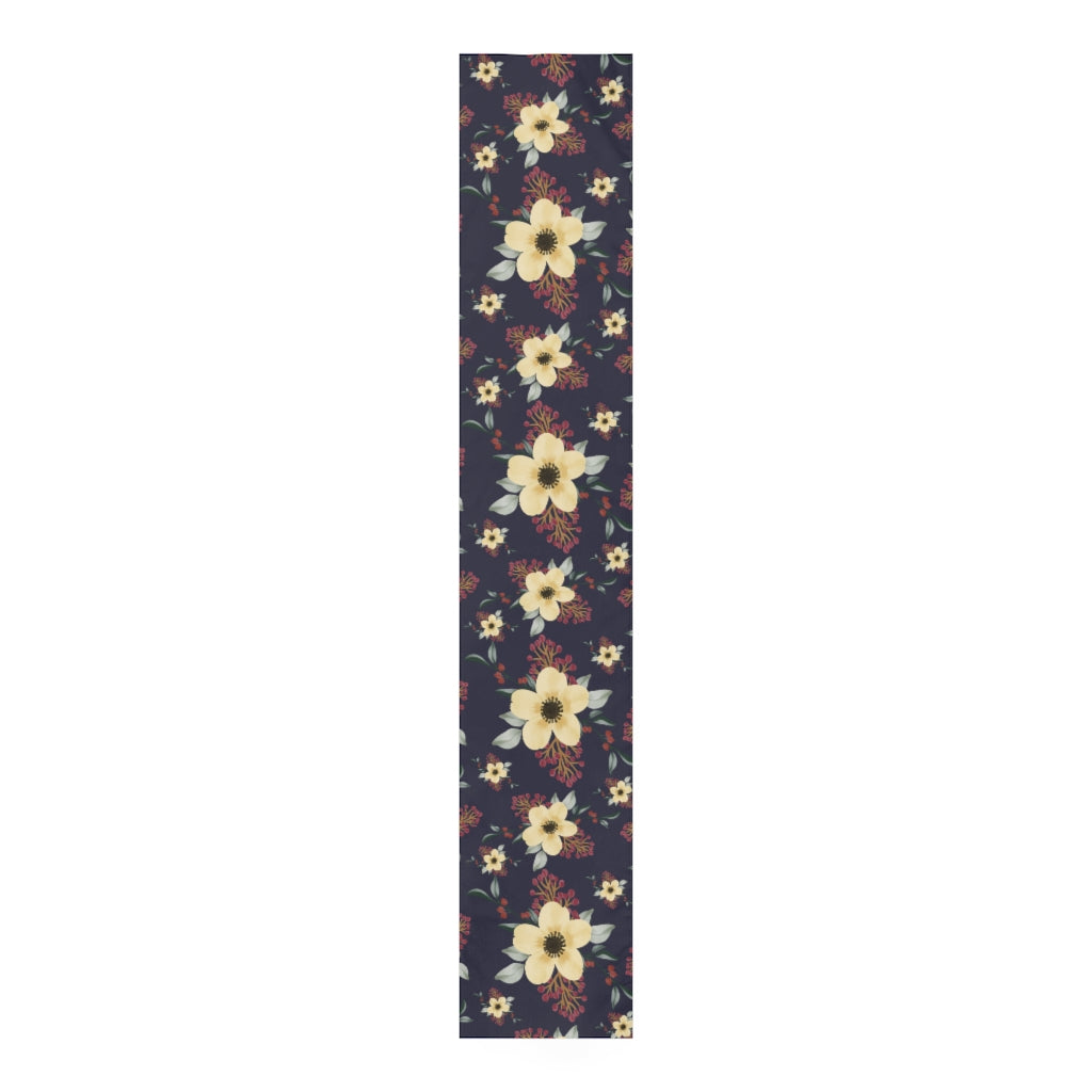 Navy Blue Floral Table Runner / Summer Table Decor