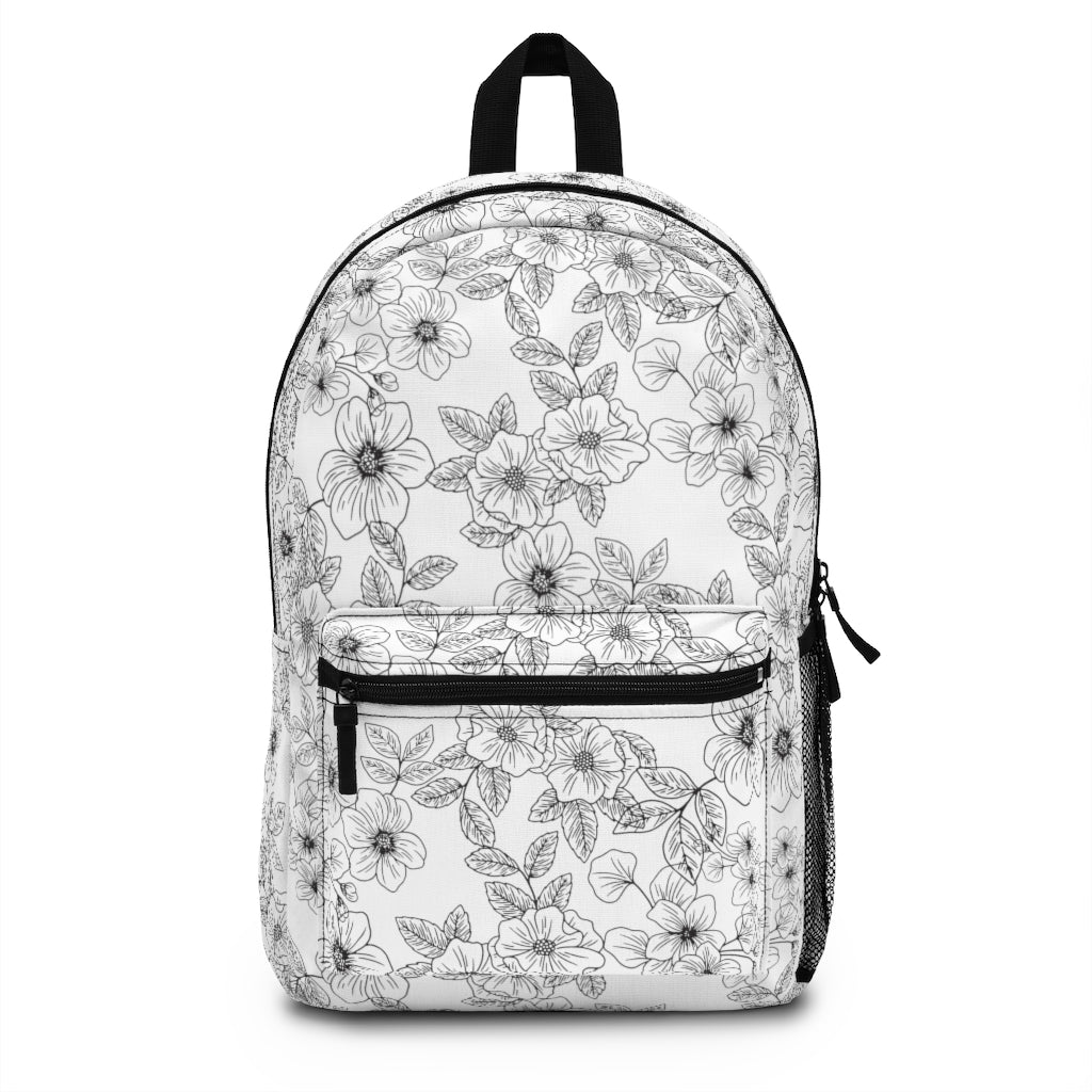 Black and White Flower Backpack, Girl's Boho Backpack