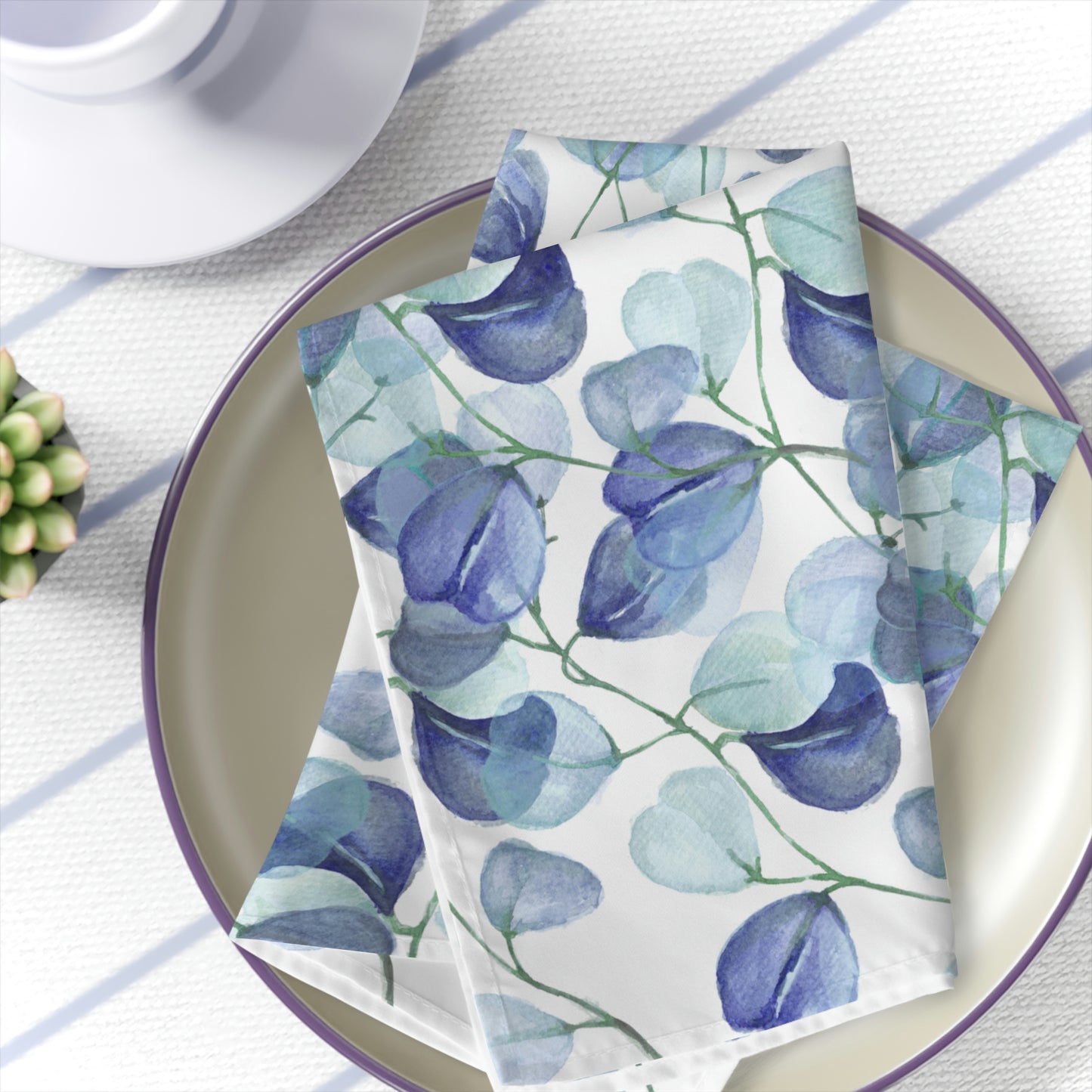 Blue Leaf Napkins / Set of 2 Cloth Napkins