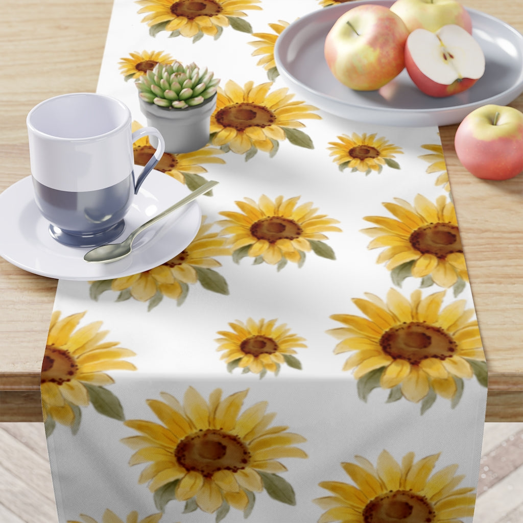 yellow sunflower table runner on white backgroung