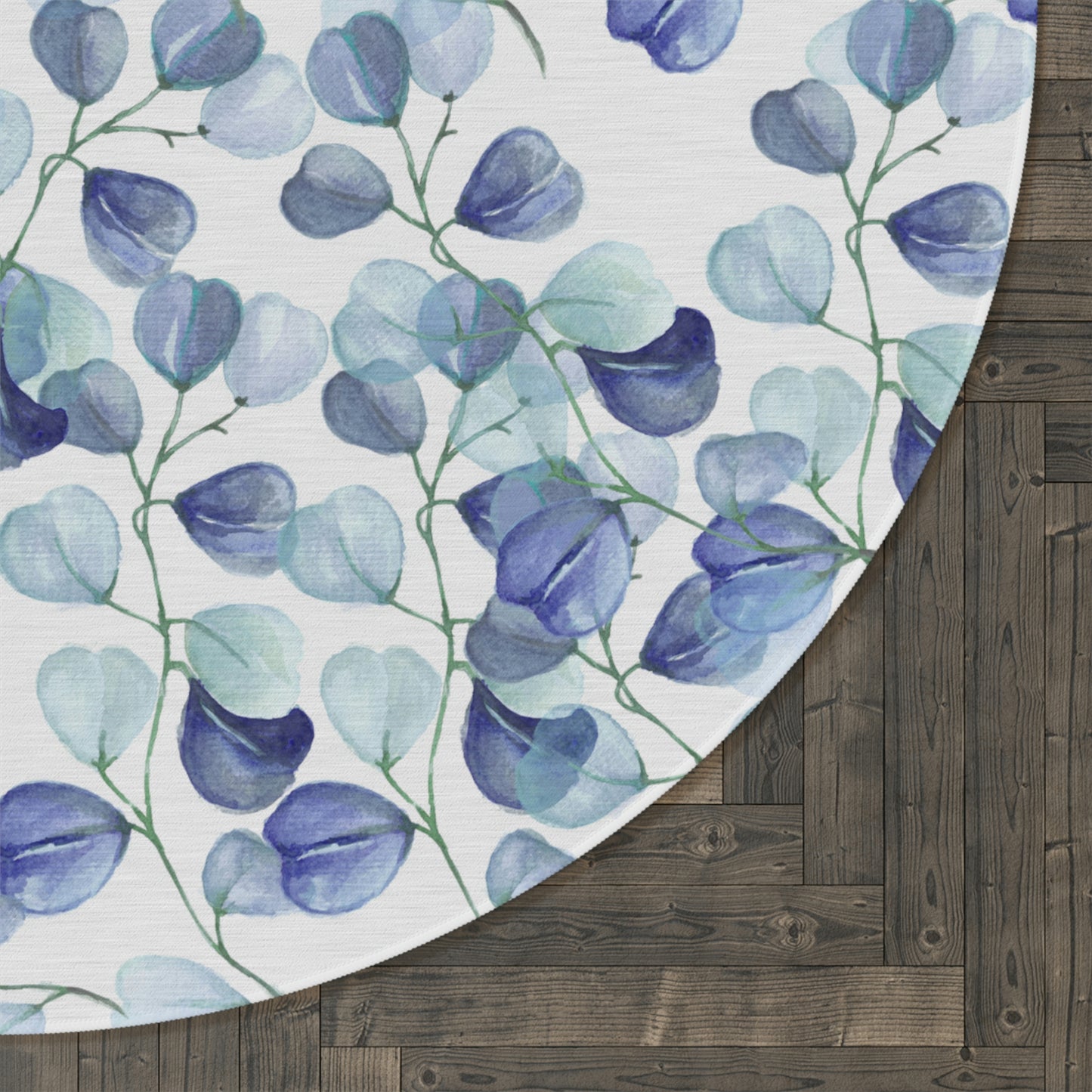 Blue Leaf Round Rug