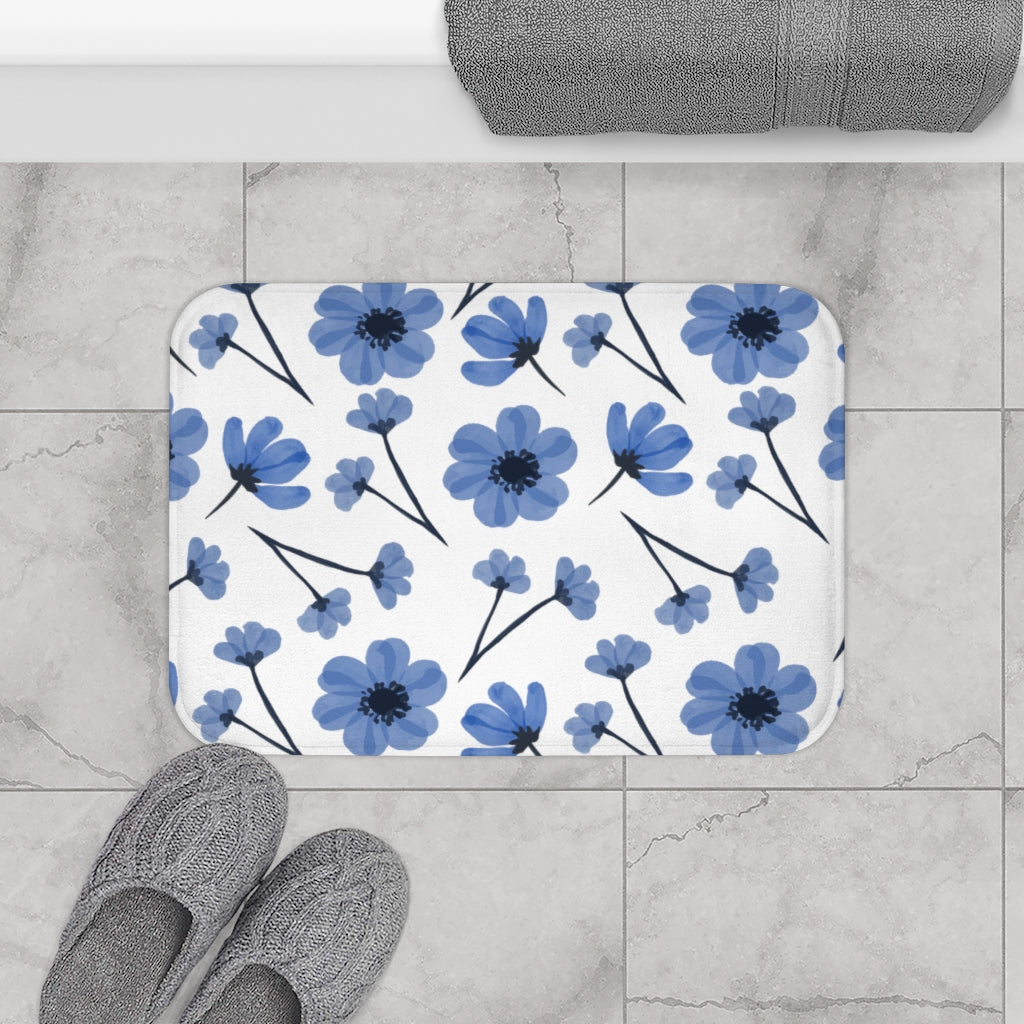 Flower Bath Mat / Blue Bathroom Decor