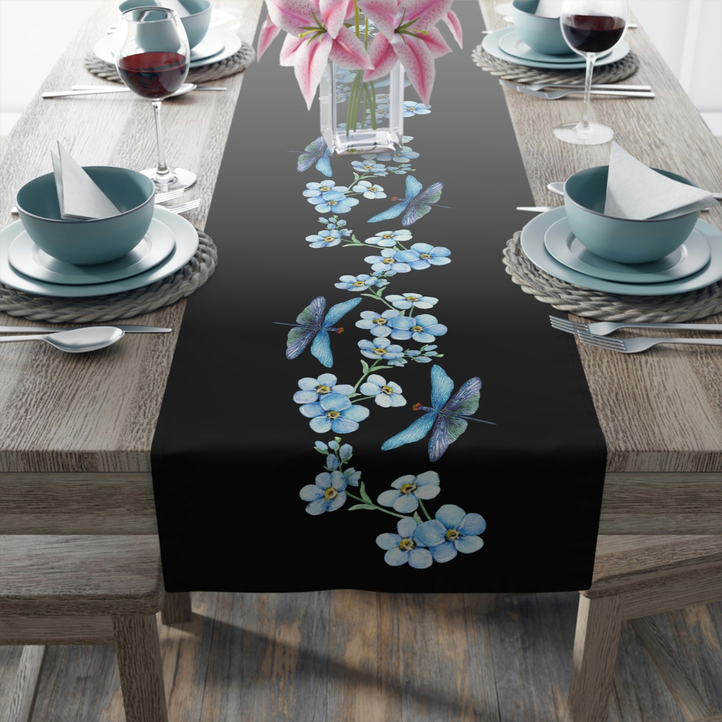 Summer Blue Dragonfly Table Runner