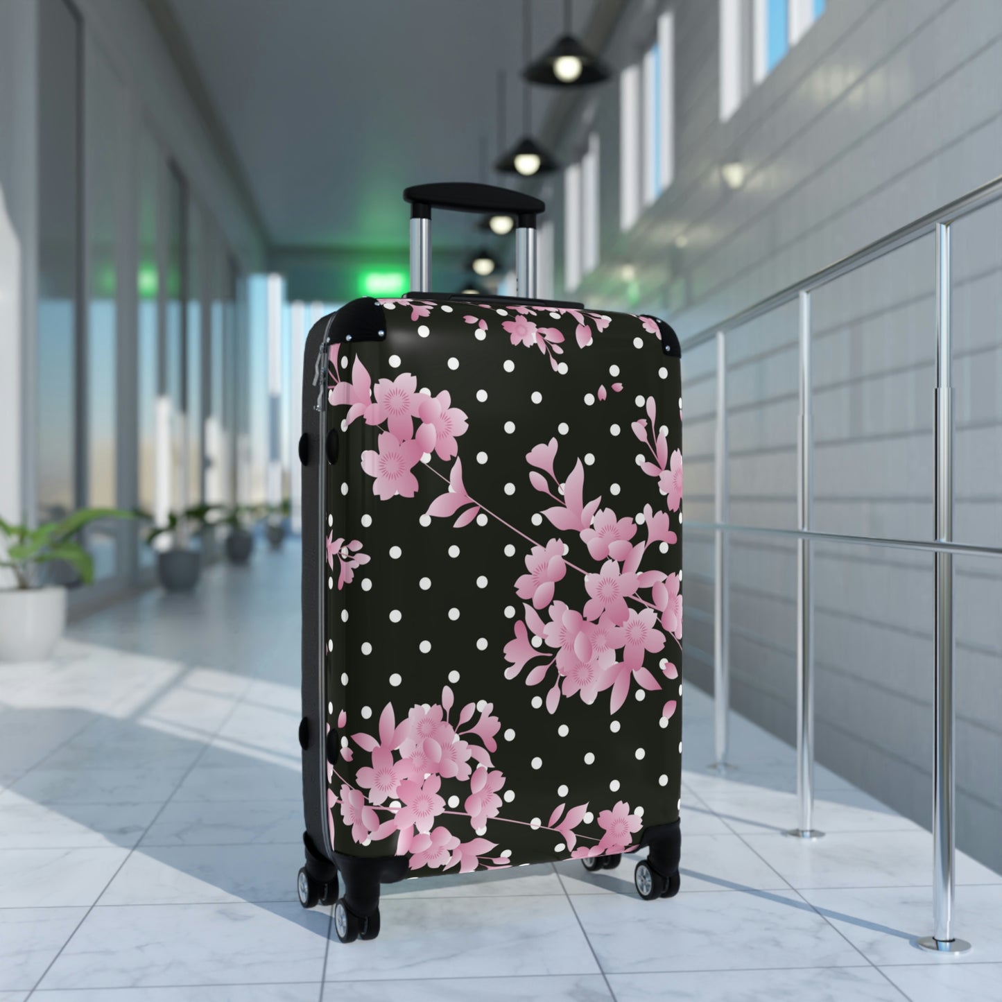 Women's Hard Shell Luggage / Pink Flower and Polkadots