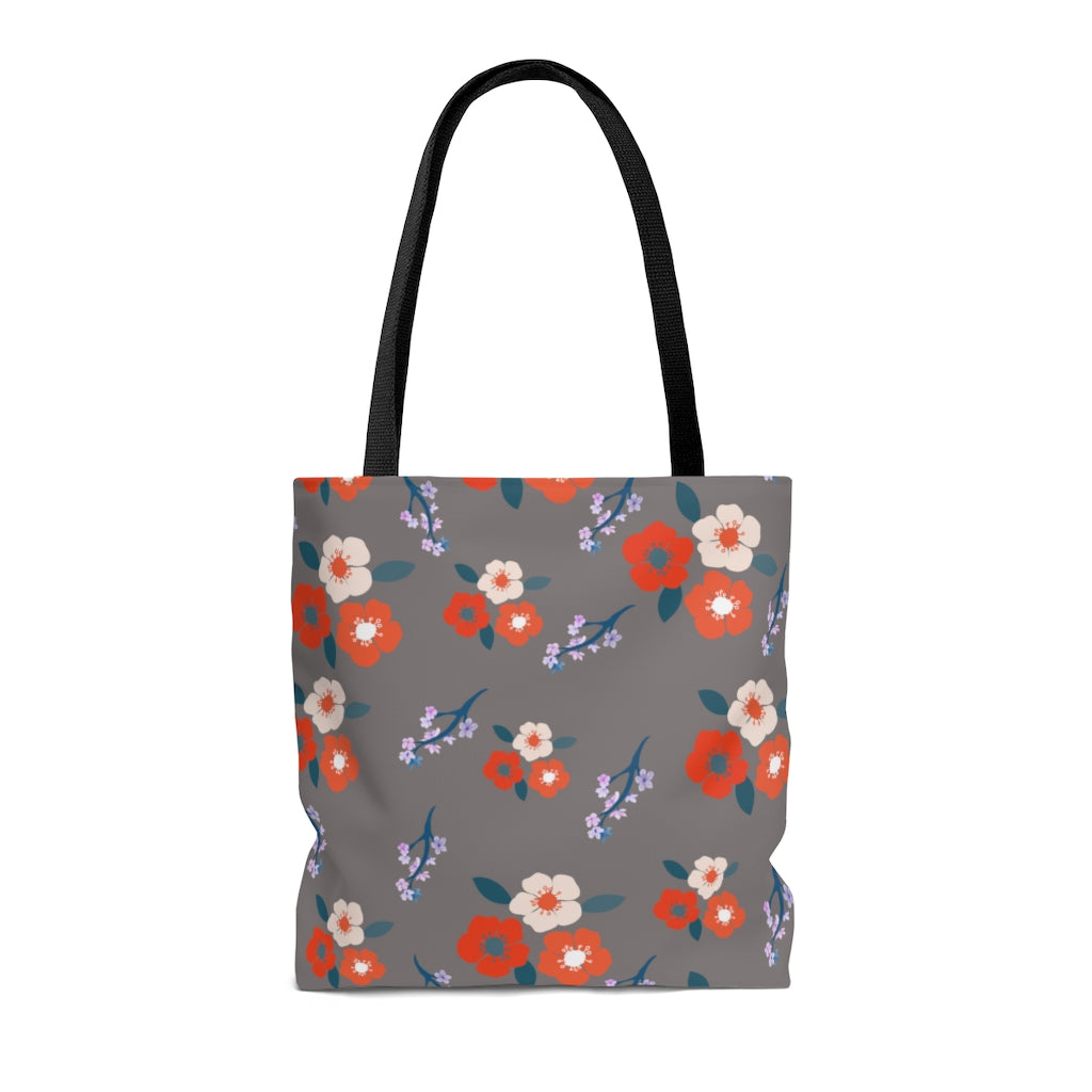 Floral Tote Bag / Grey and Orange Tote Bag