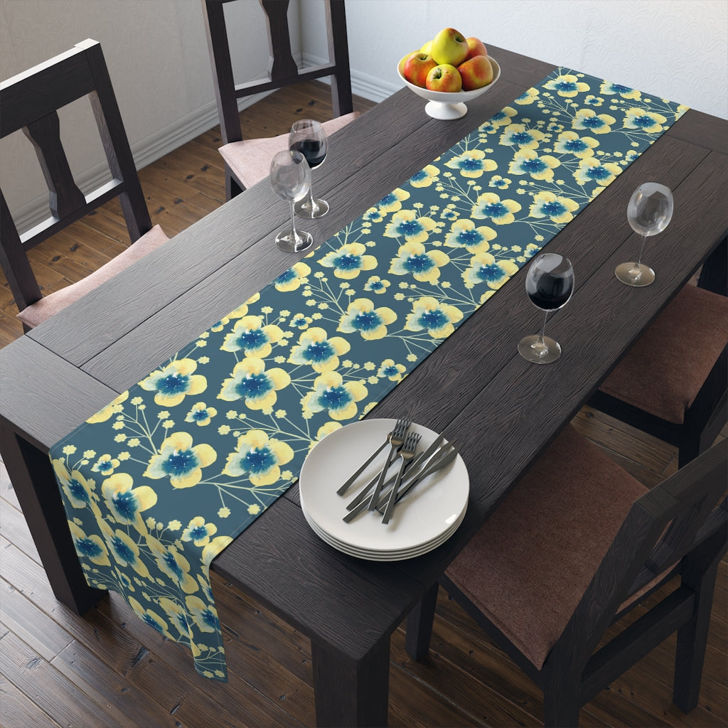 Floral Table Runner / Blue and Yellow Flower Table Runner
