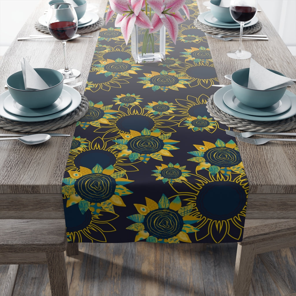 Sunflower Table Runner / Navy Blue Table Runner