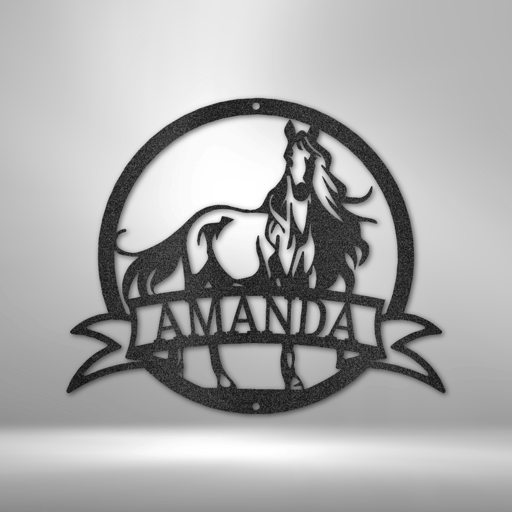 Majestic Horse Monogram - Personalized Name Steel Sign
