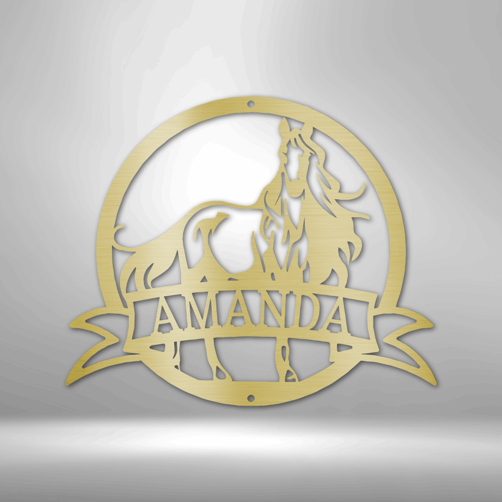 Majestic Horse Monogram - Personalized Name Steel Sign
