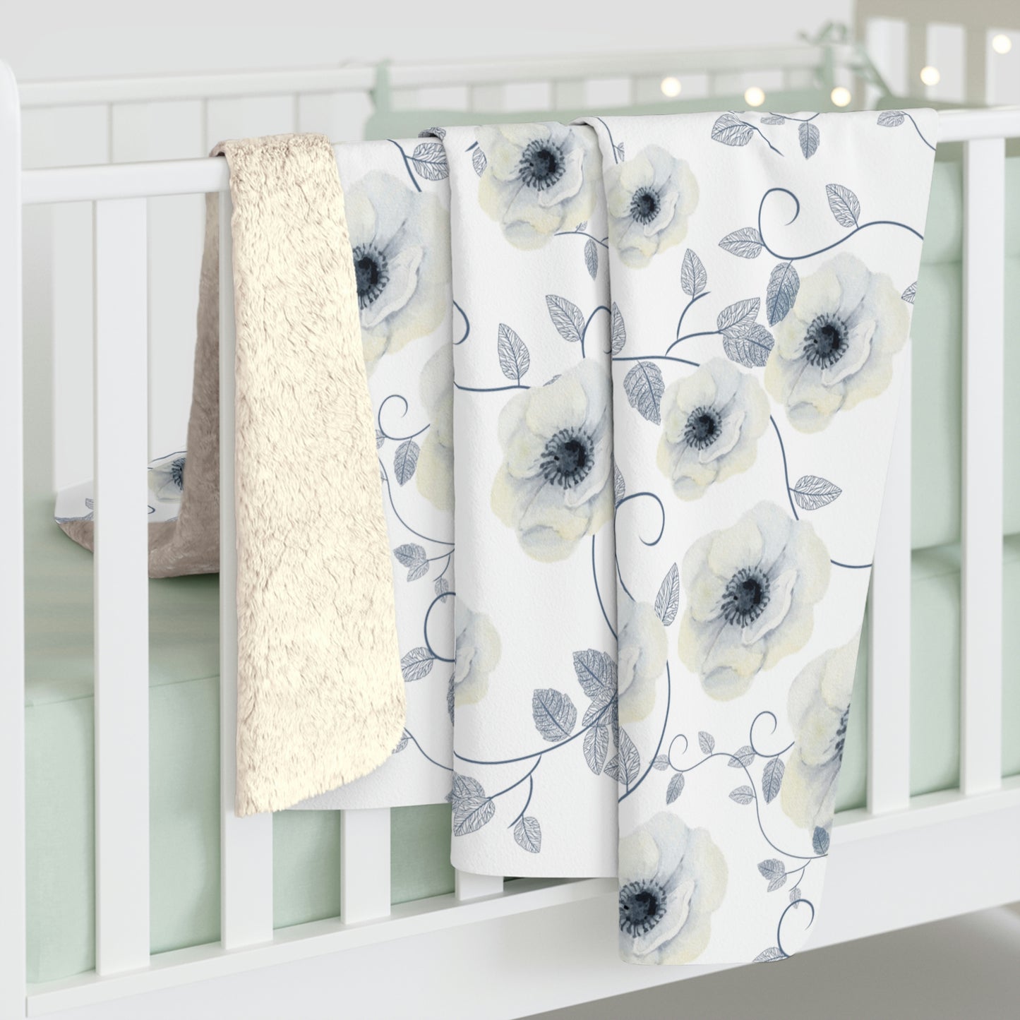 White Flower And Leaf Sherpa Blanket