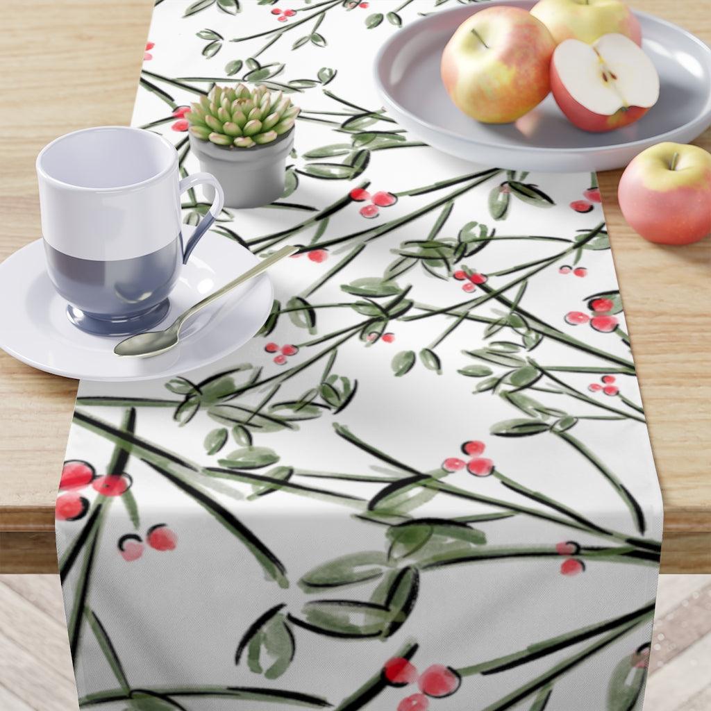 Christmas Table Runner / Mistletoe Table Runner / Watercolor Table Runner / Festive Table Runner - FARMHOUSE FOR THE SOUL