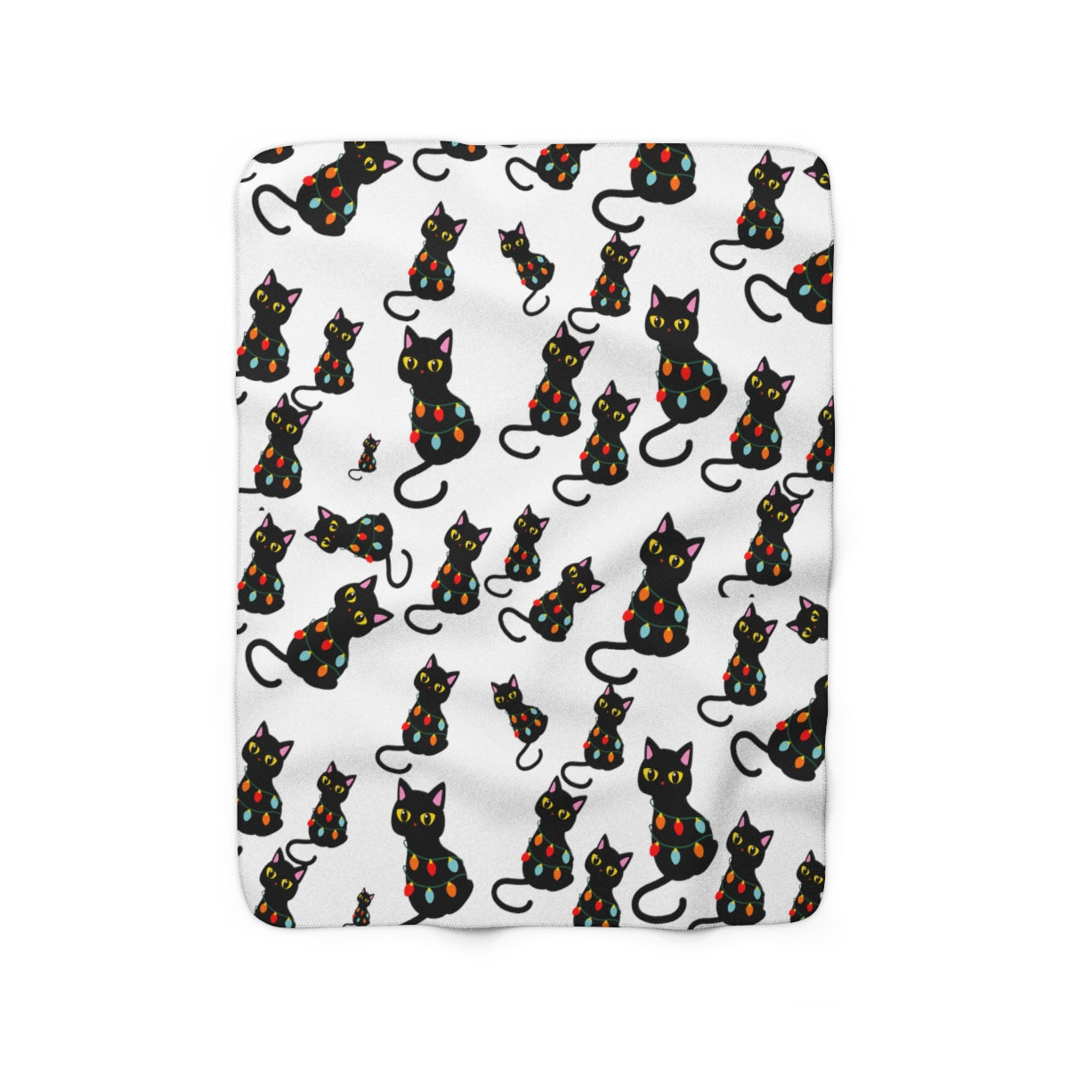 black cat blanket with christmas lights